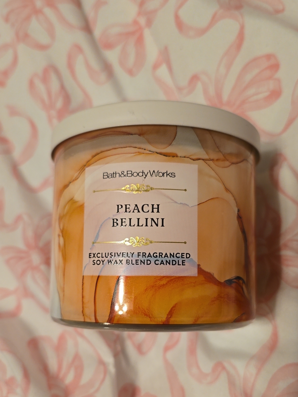 BNWT Bath And Body Works Peach Bellini 3 Wick Candle